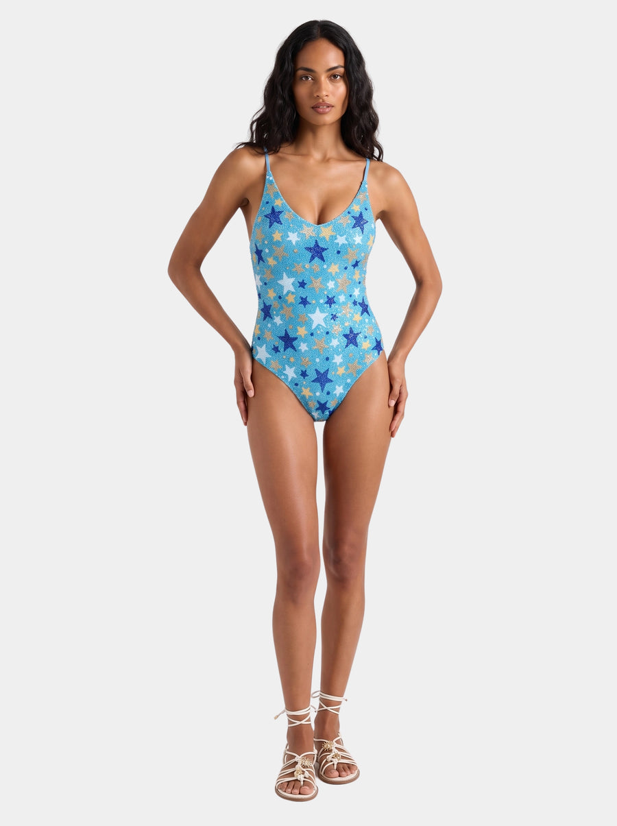 Celestial Hand Beaded Night Blue Swimsuit