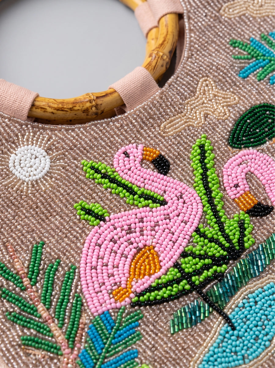 Flamingo Wooden Ring Bag