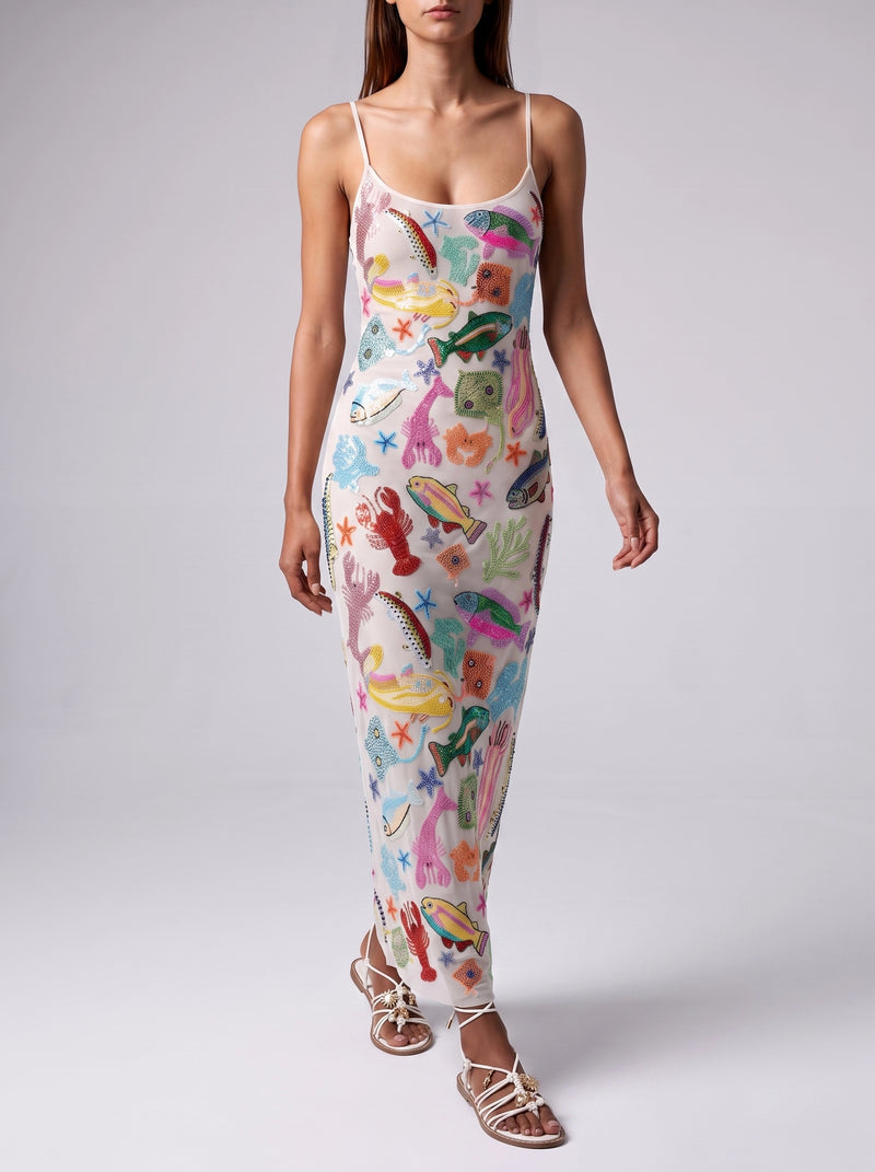 Arizona White Long Dress Maxi Thin strap Sheer