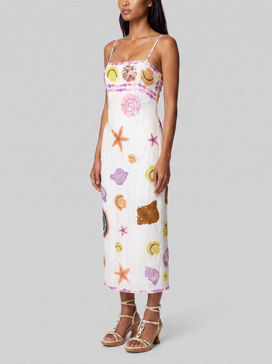 New York Strapped Dress Embroidary Straps in White