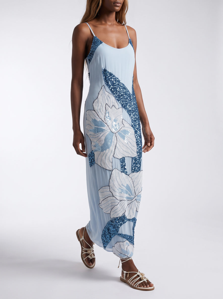 Delilah Beaded Dress Blue Oceanus x By Poppy in Stock