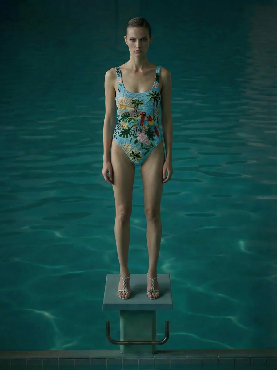 Pandora Luxe Hand Beaded Baby Blue Swimsuit