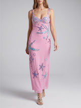 Crescent Shell Hand-Beaded Pink Long Dress in Stock