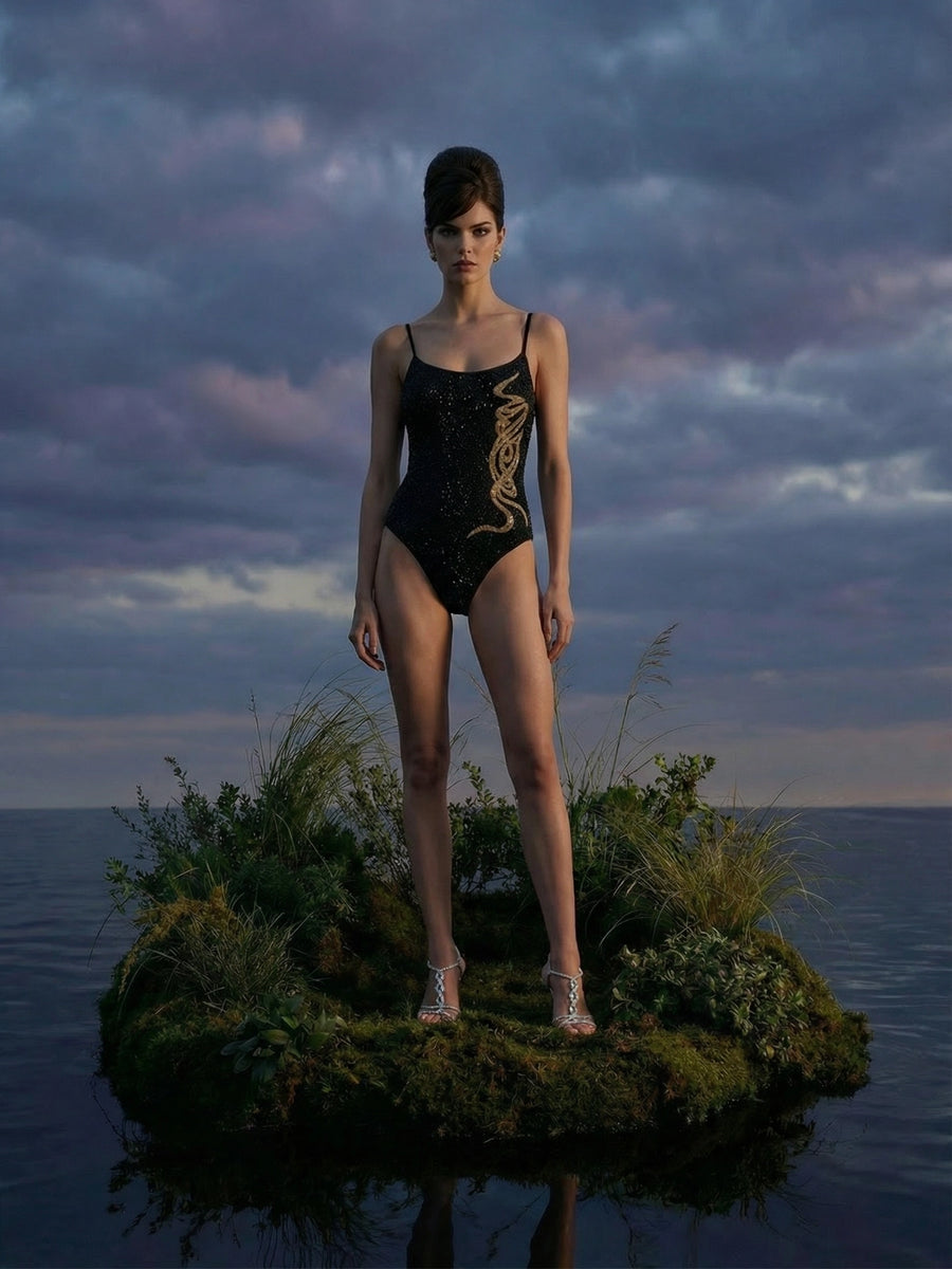 Serpentina Noir Scoop Neck One-Piece Swimsuit