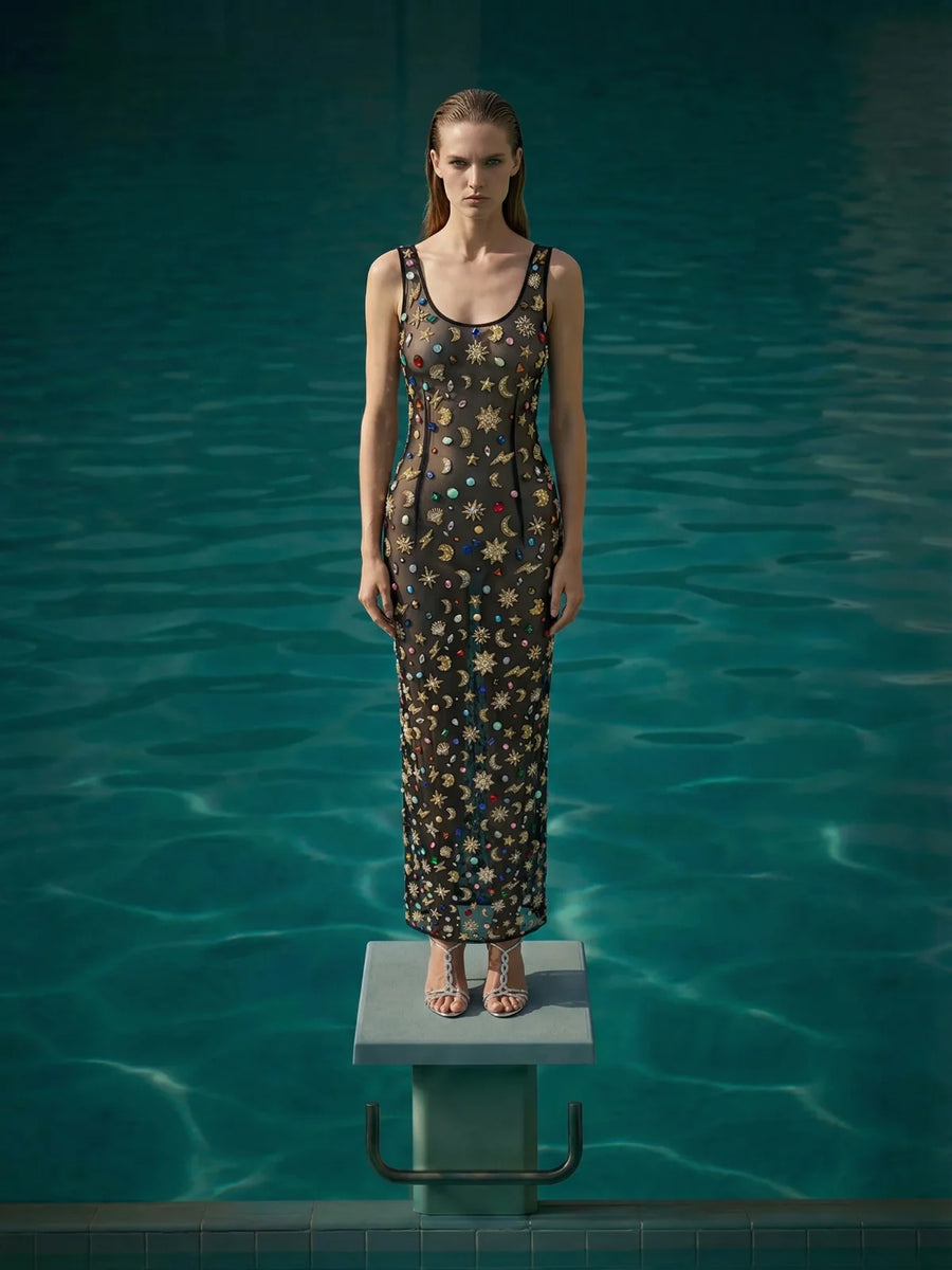 Celestial Tide Maxi Dress - Black