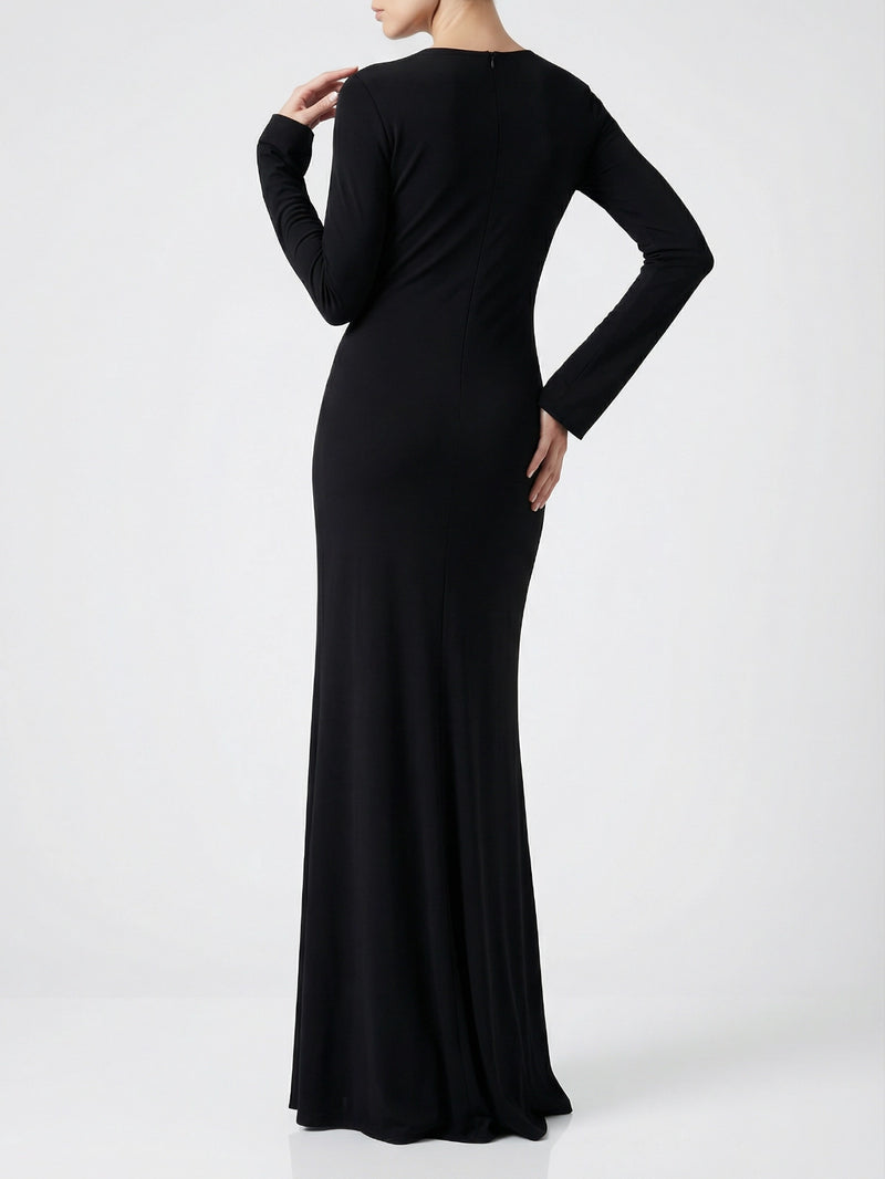 Crescent Shell Bell Sleeve Dress in Black