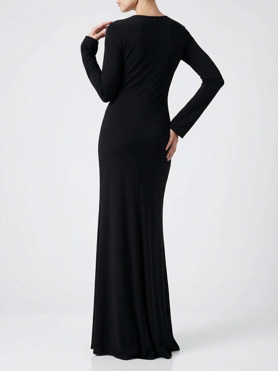 Crescent Shell Bell Sleeve Dress in Black