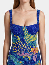 Navy Coral Muse Hand Beaded Mini Dress