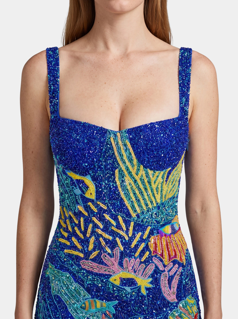 Navy Coral Muse Hand Beaded Mini Dress