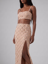 Calliope Luxury Crystal Co-Ord Skirt Nude