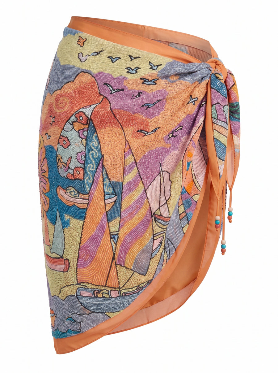 Ocean Boat Basic Orange Embroidered Sarong