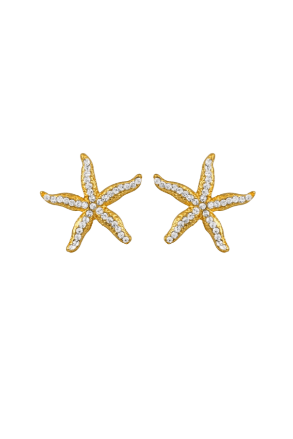 Aurora's Crystal Starfish Gold Earrings