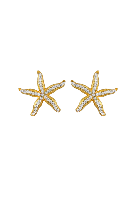 Aurora's Crystal Starfish Gold Earrings Daphne x Oceanus