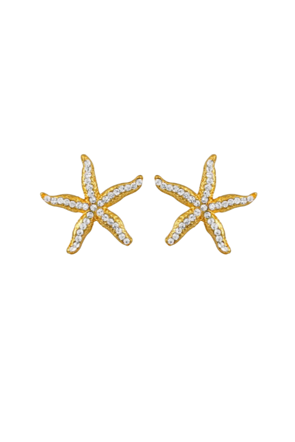 Aurora's Crystal Starfish Gold Earrings Daphne x Oceanus