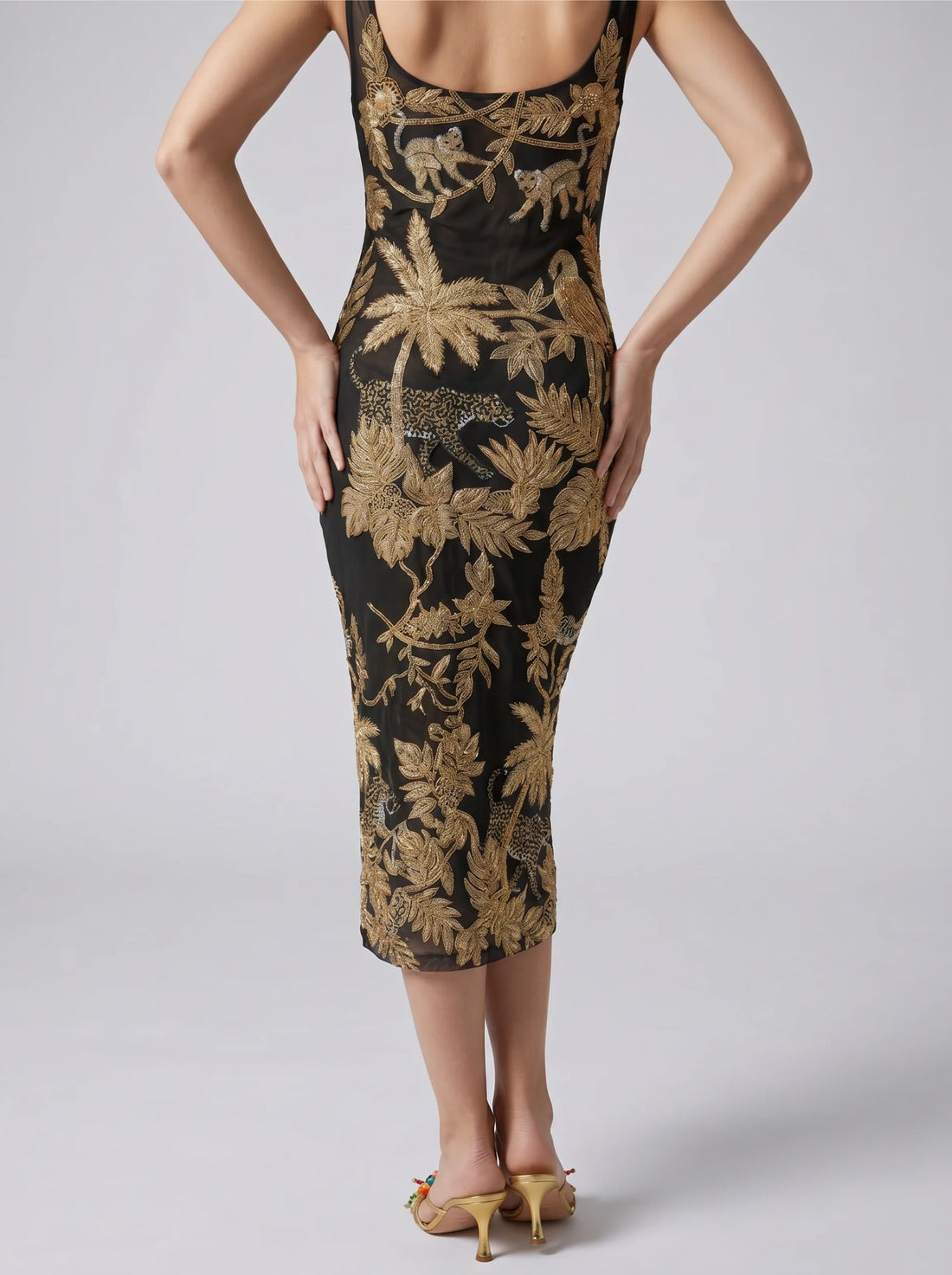 Curve Tropica Black Gold Mesh Maxi Dress