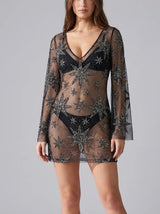Deep Sea Nebula Sheer Black Mini Dress