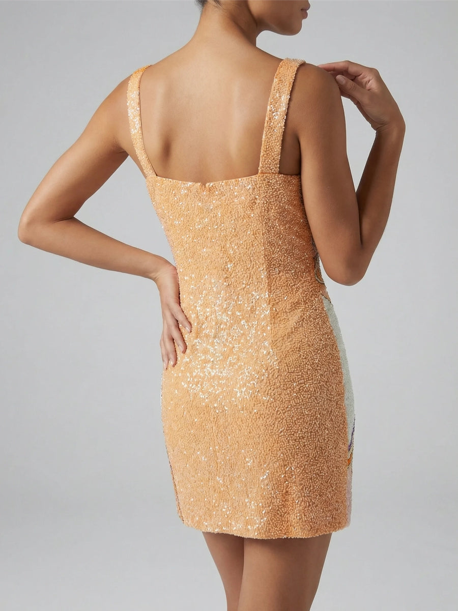 Palm Beach Hand-Beaded Mini Dress Orange