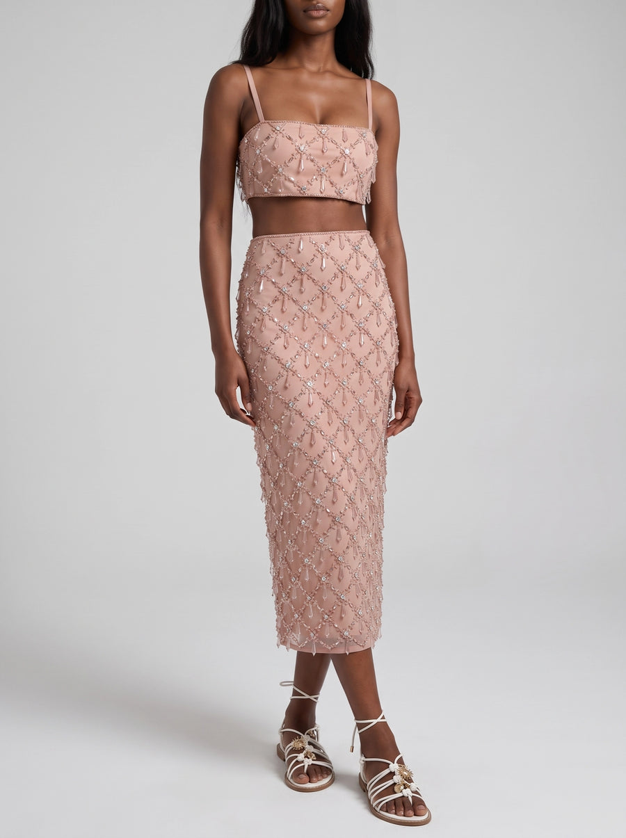 Calliope Luxury Crystal Co-Ord Top Nude