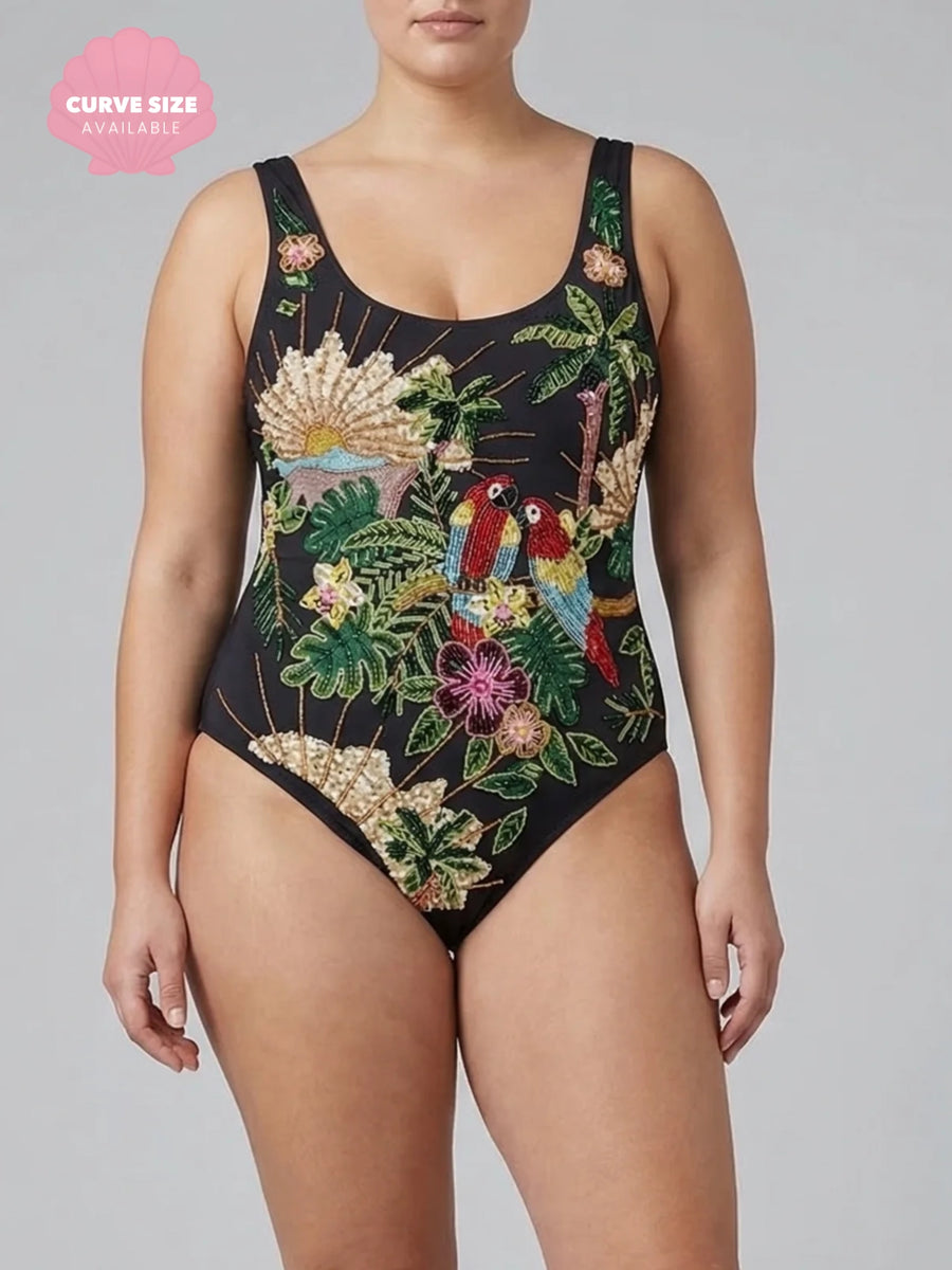 Pandora Luxe Hand Beaded Black Swimsuit