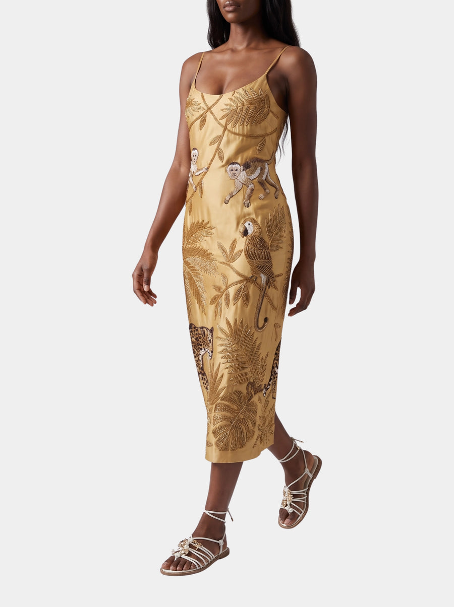 Zola Gold Midi Strap Dress