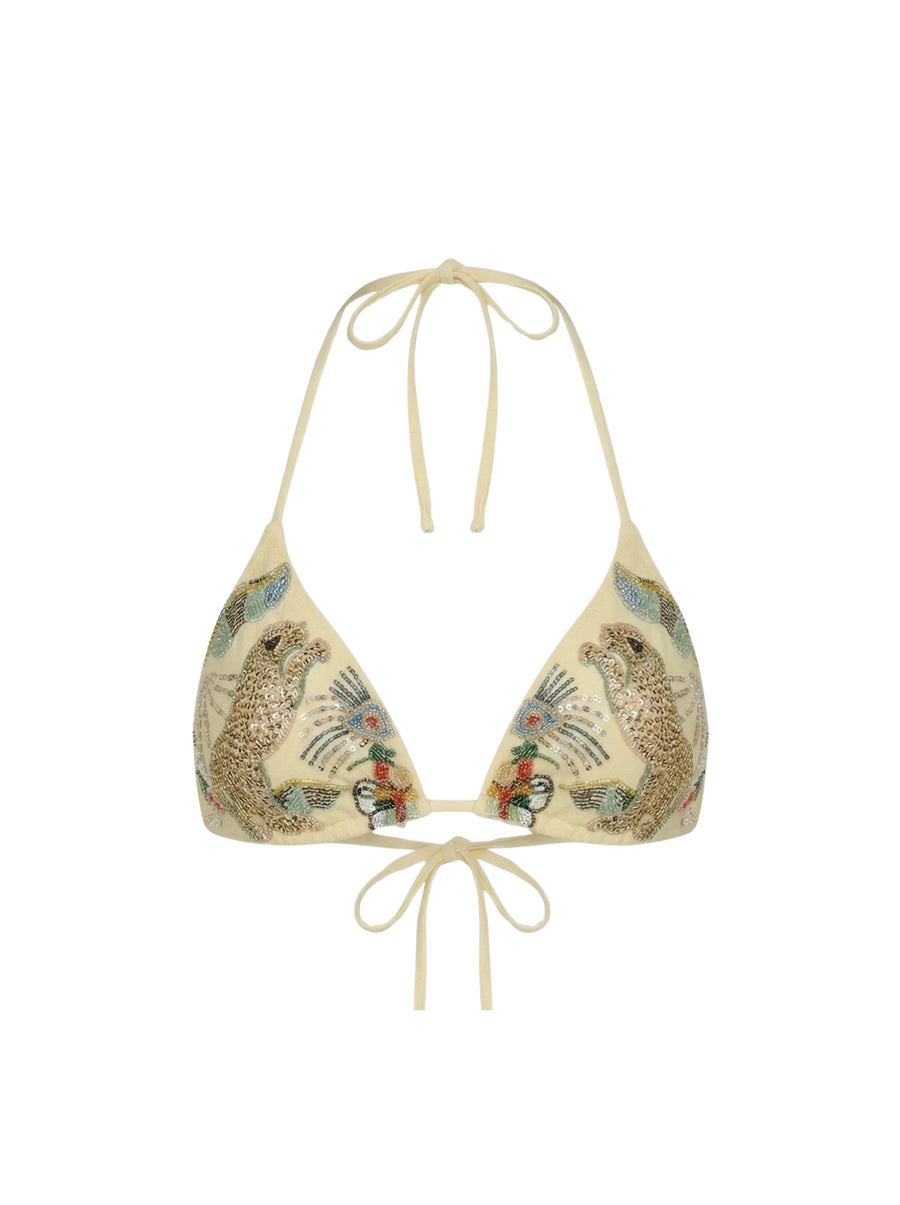 Aurelia Embroidered Luxury Yellow Bikini Top