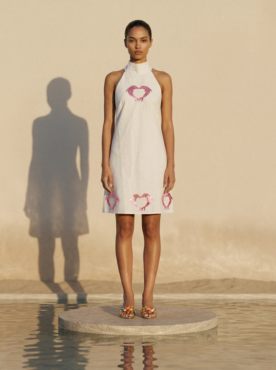 Dolphin Heart Halter White Dress