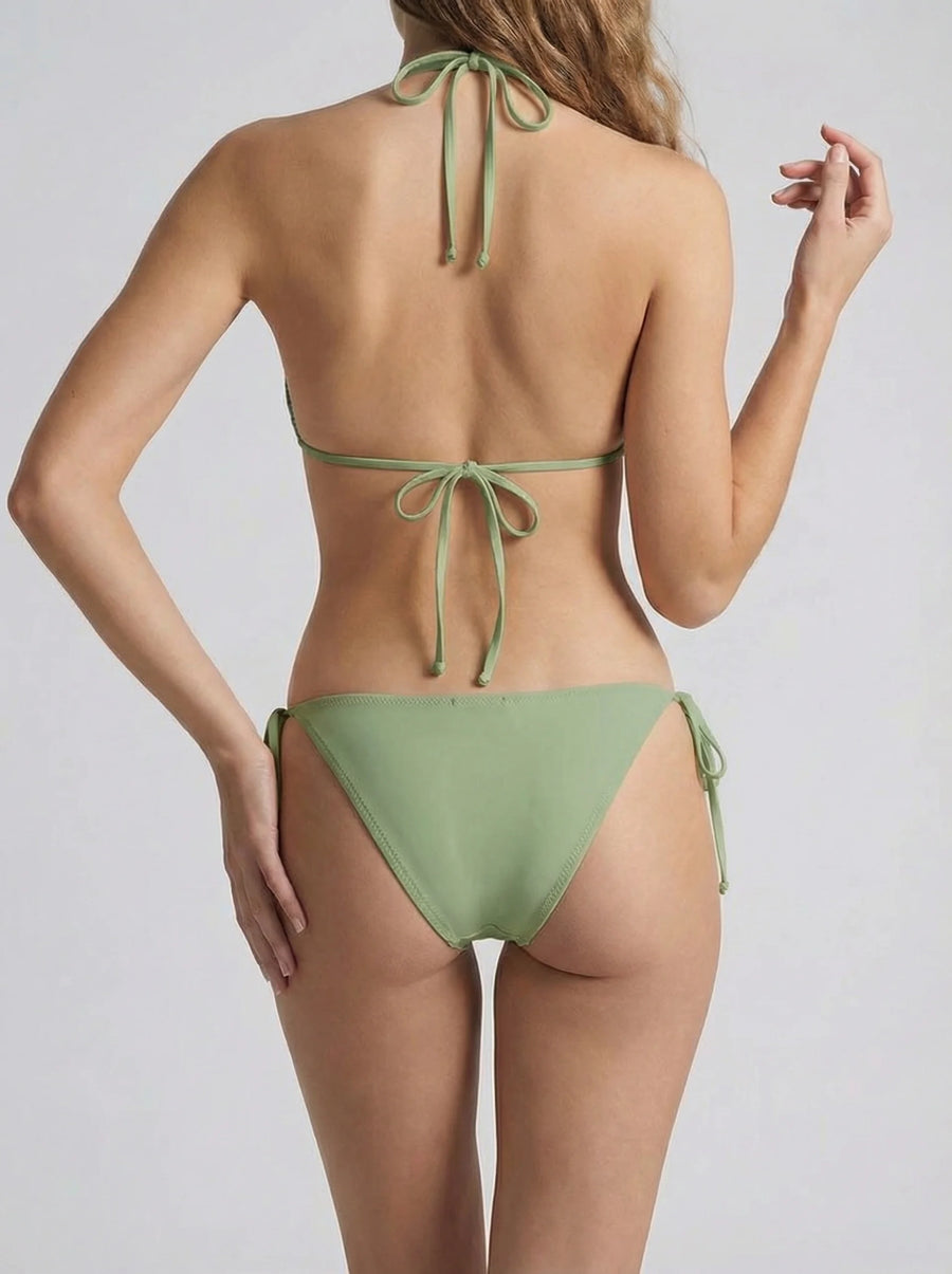 St. Barth Green Hand-Beaded Crystal Bikini Top