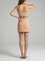 Melodie Co-ord Hand Embroidered Crystal Skirt Peach