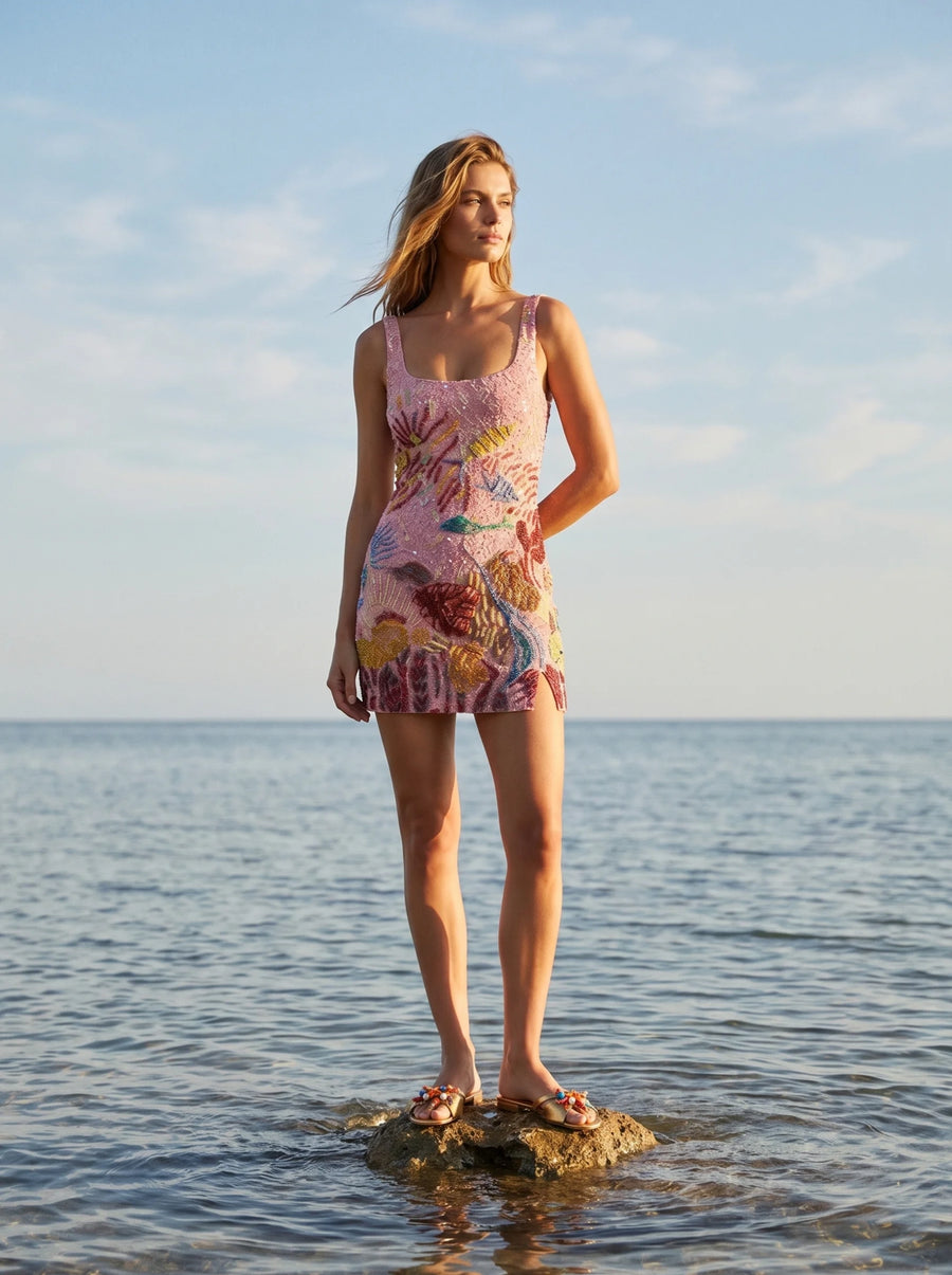 Oceanic Bloom Pink Mini Dress