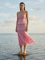 Shimmer Falls Pink Midi Dress