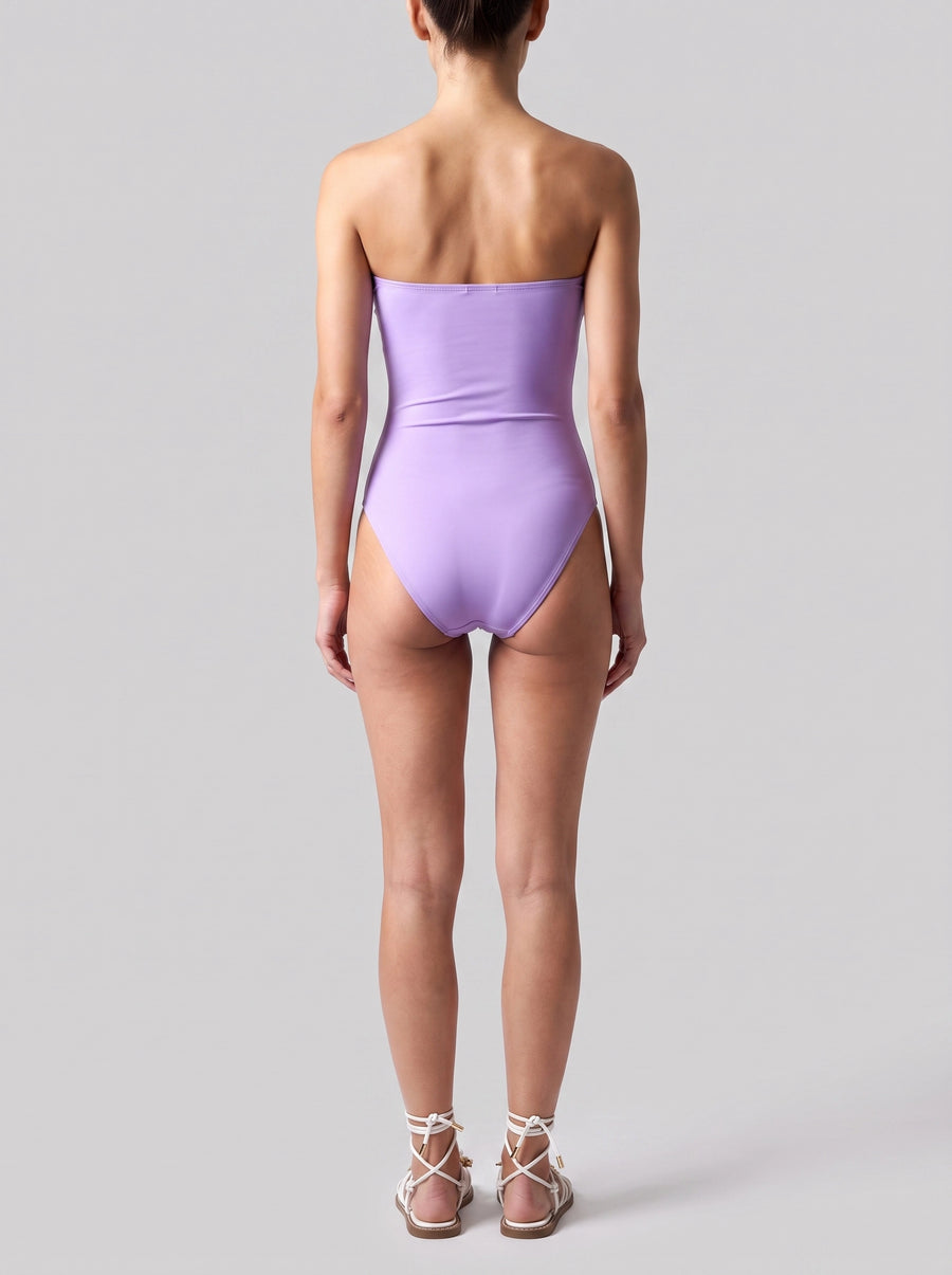 Purple Starfish Hand-Embroidered Sequin Strapless Swimsuit