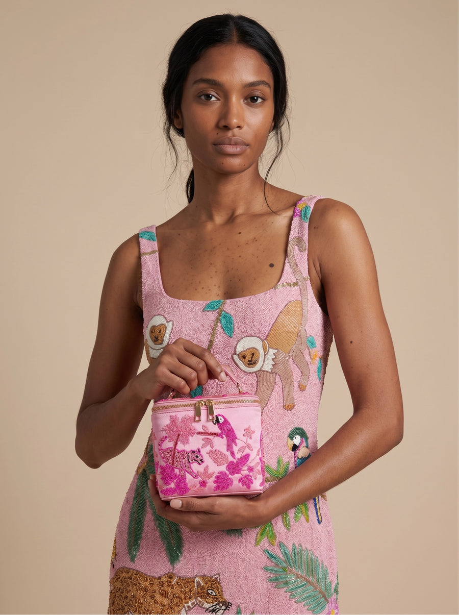 Tropical Pink Hand-Embroidered Vanity Bag