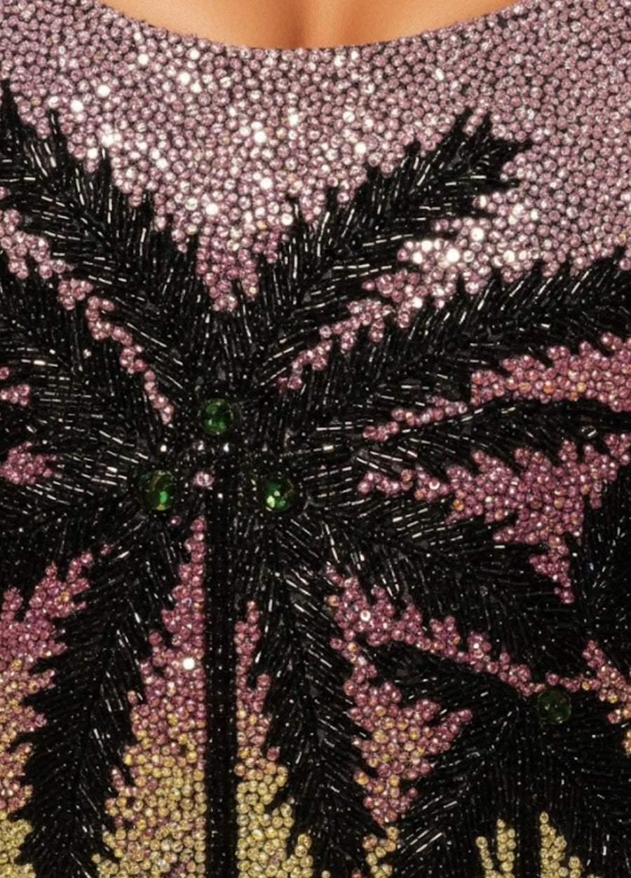 Palm Dusk Scoop Swimsuit Black Plam Tree