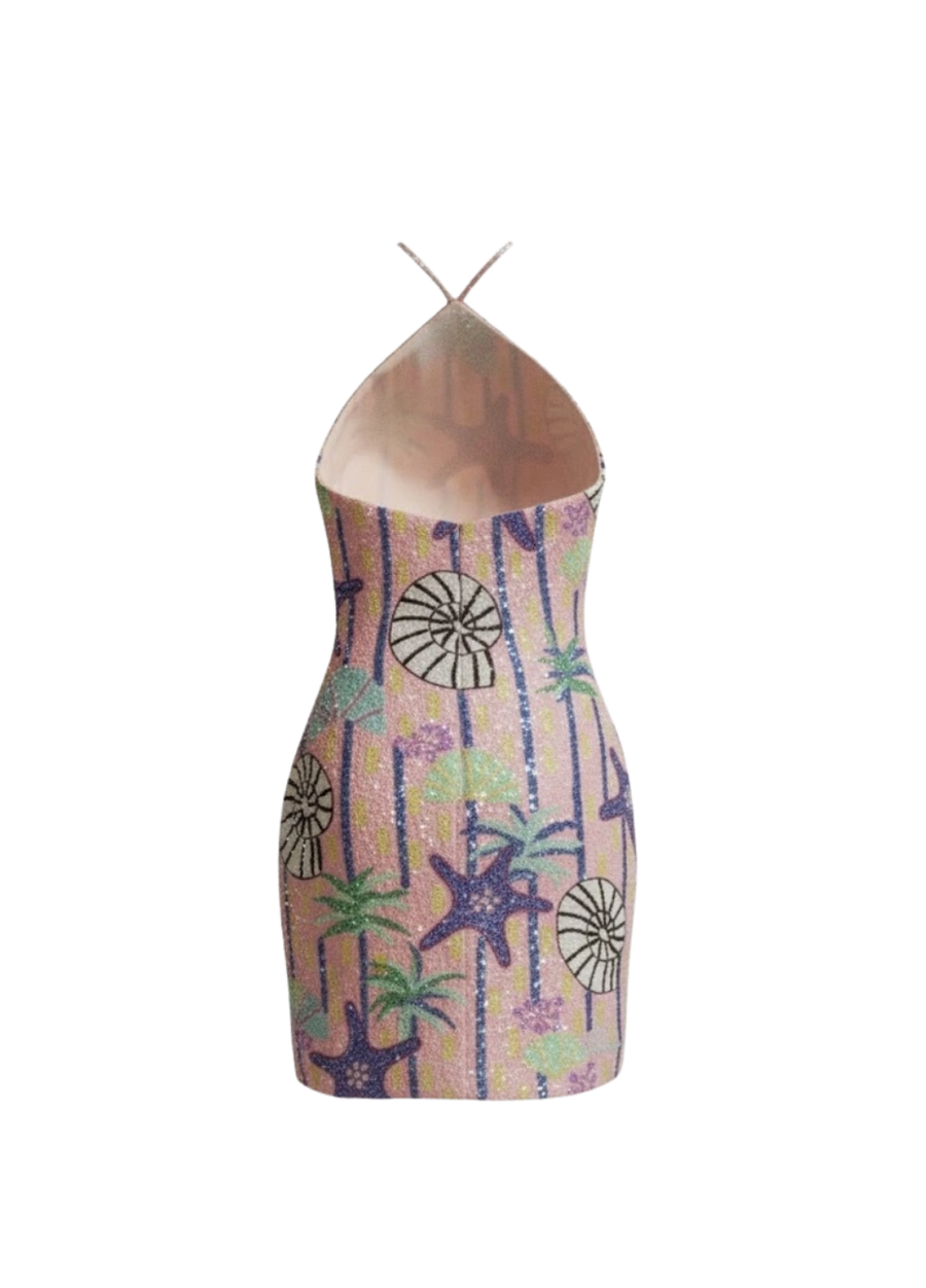 Shell Halterneck Mini Dress - Pink