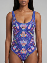 Oceanus x Zandra Rhodes Dream Shell Hand Beaded Swimsuit Purple
