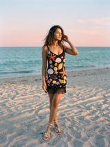 Siren Shores Black Tasseled Hand Beaded Mini Dress