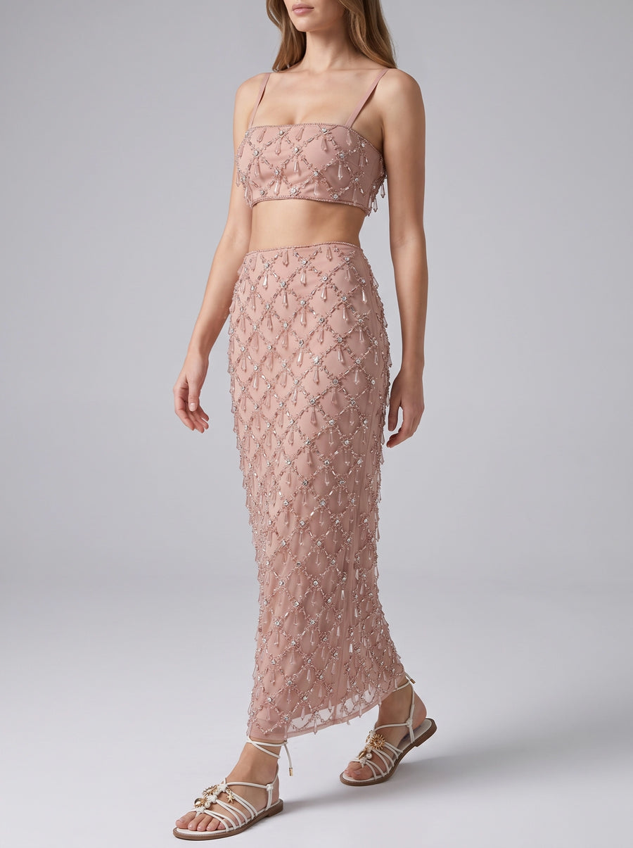 Calliope Nude Luxury Embroidered Crystal Co-Ord