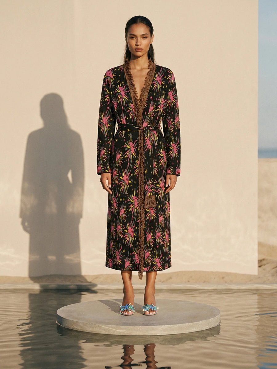 Midnight Bloom Fringe Robe