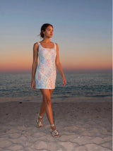 Riviera Coral Hand-Beaded White Mini Dress