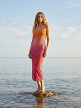 Sofia Hand Beaded Party Dress Orange Pink Ombre MAXI DRESS