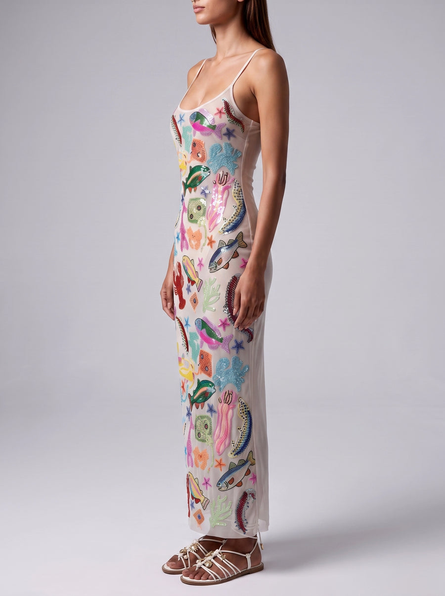 Arizona White Long Dress Maxi Thin strap Sheer
