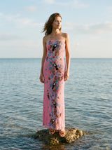 Aya Fully Beaded Pink Maxi Dress