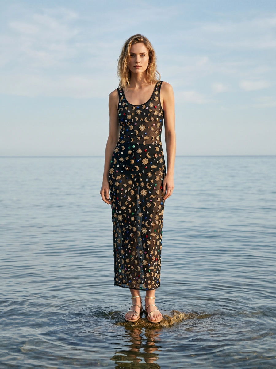 Celestial Tide Sheer Maxi Dress
