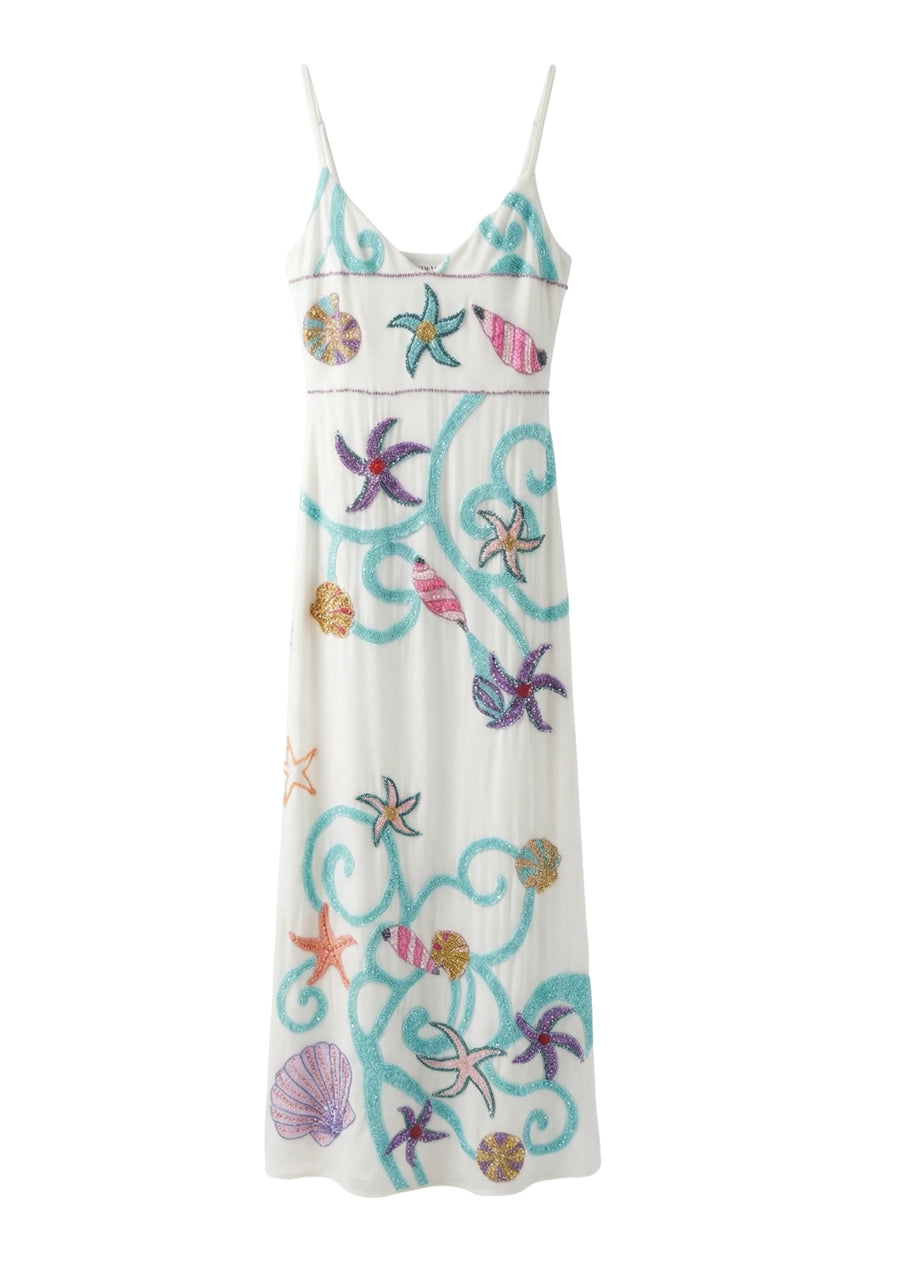 Marella Tides Maxi Dress – Wave-patterned resort maxi long dress – Oceanus Swimwear