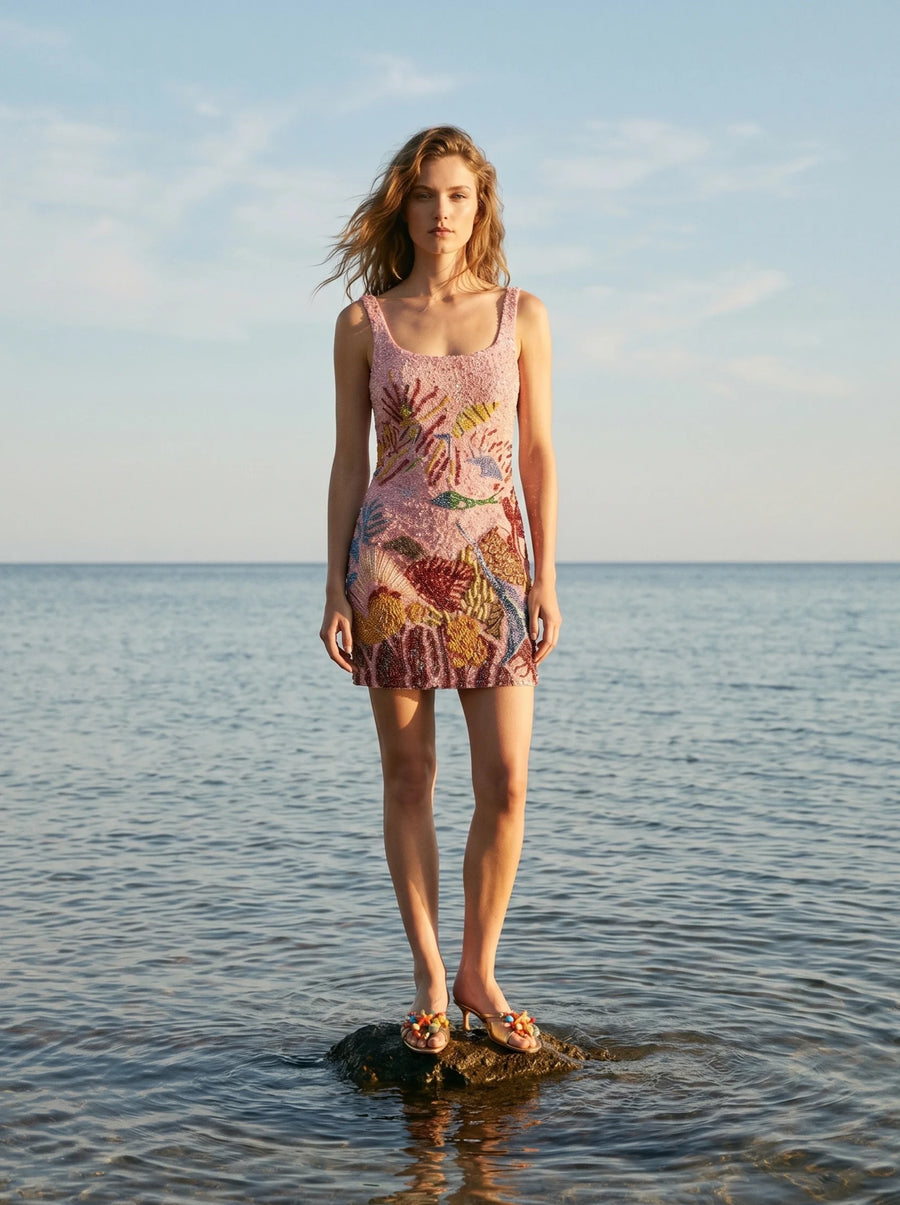 Oceanic Bloom Pink Mini Dress