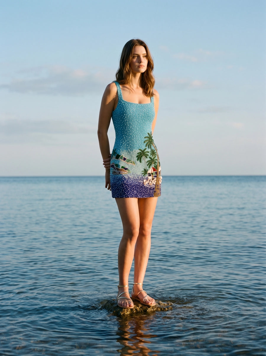 Oceanus x Taylor Nunez Island Blue Mini Dress