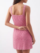 Coastal Hand-Beaded Embroidery Mini Dress Pink
