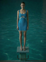 Posy Sea Blue Beaded Mini Dress