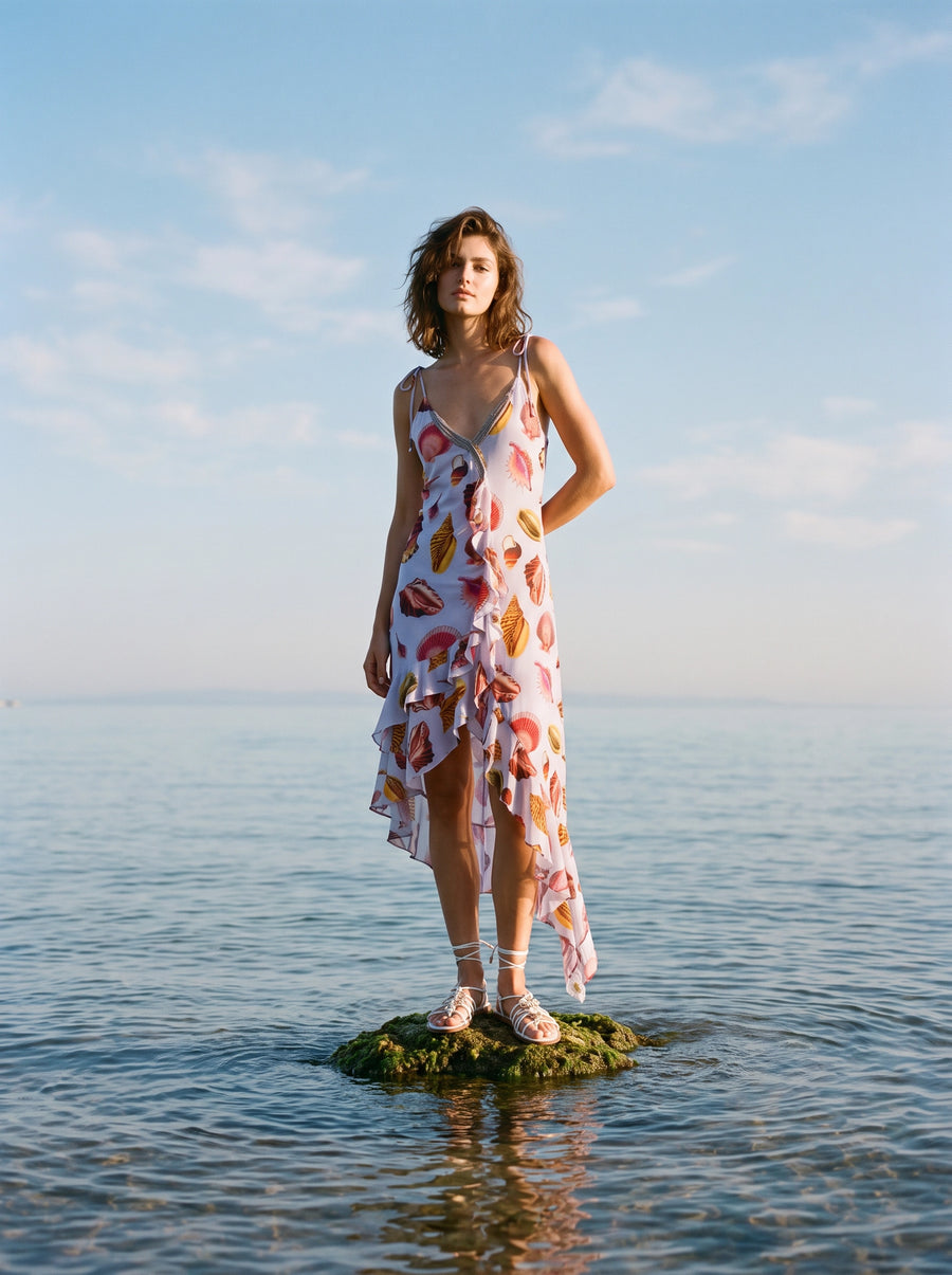Nerissa Shell Asymmetric Midi Dress