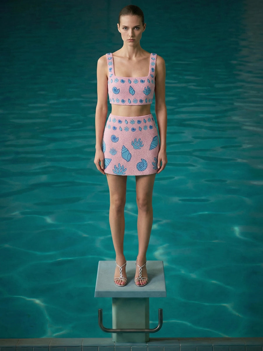 Ocean Bloom Co-ord Skirt Pink